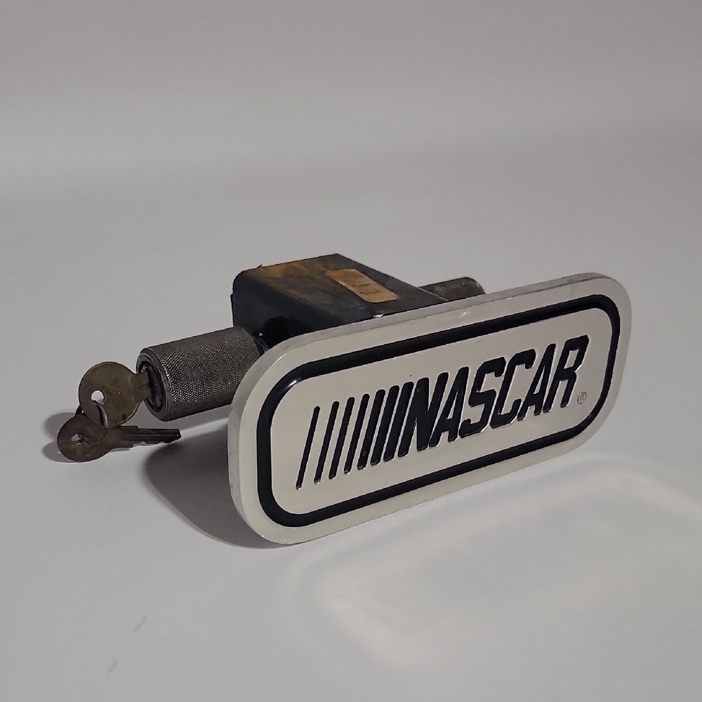 NASCAR Branded Lock with Keys - Black and White Trailer Hitch Cover